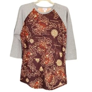 NWT LulaRoe Treasure Map Raglan T-shirt Women's‎ Large